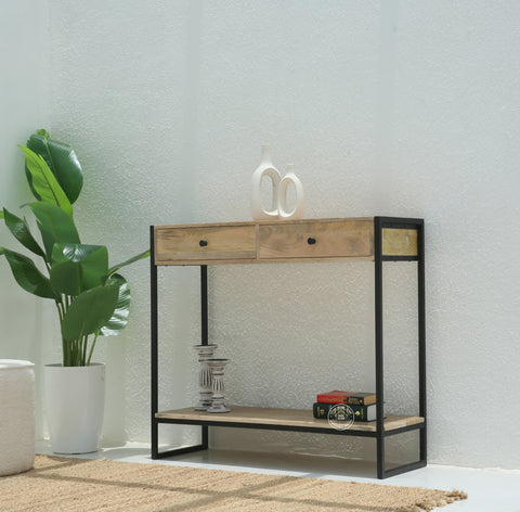 Orlina Industrial Two Drawer Wooden Desk Console