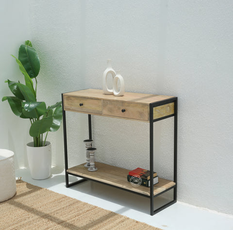Orlina Industrial Two Drawer Wooden Desk Console