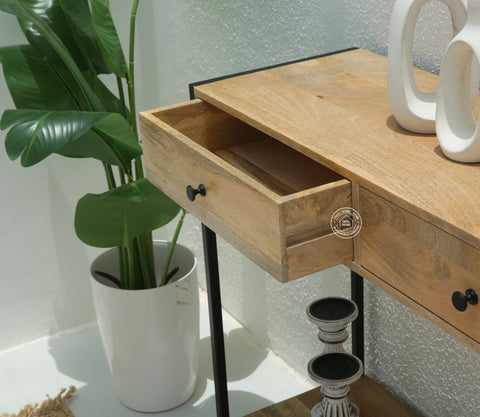 Orlina Industrial Two Drawer Wooden Desk Console