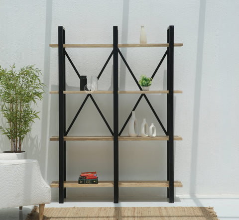 Brogan Industrial Bookshelves – Solid Mango Wood & Iron, 150 cm | Opelhome UAE