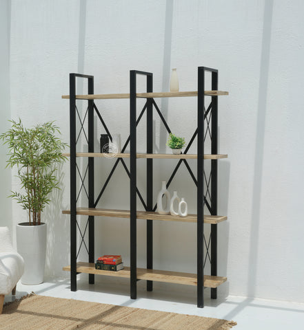 Brogan Industrial Bookshelves – Solid Mango Wood & Iron, 150 cm | Opelhome UAE