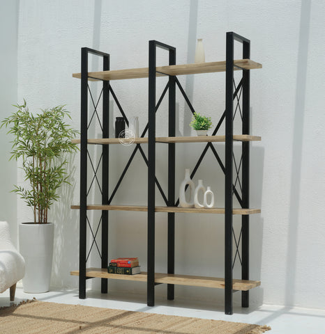 Brogan Industrial Bookshelves – Solid Mango Wood & Iron, 150 cm | Opelhome UAE