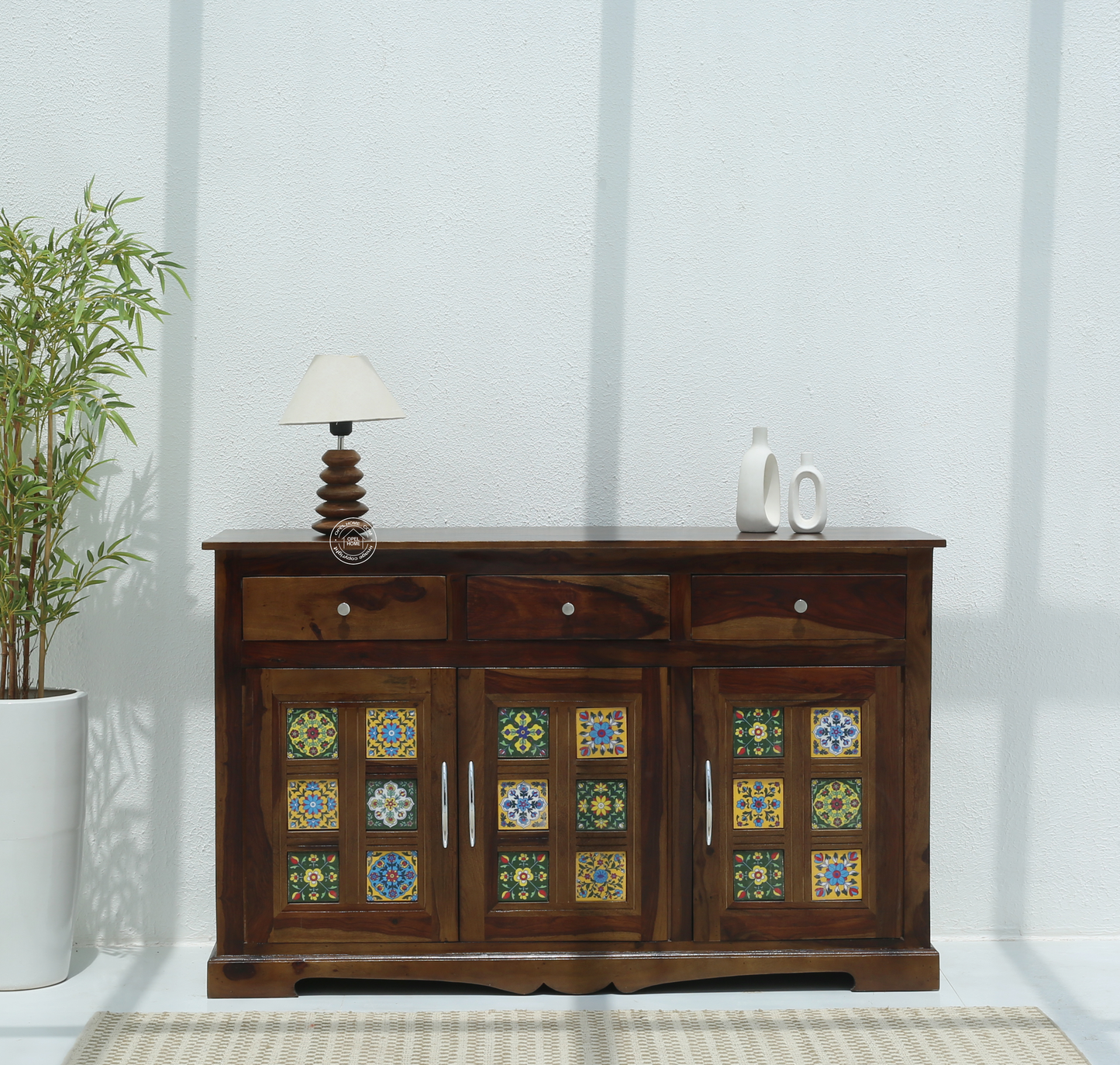 Erlene Solid Rosewood Sideboard – 3 Door Cabinet with Walnut Finish | Opelhome UAE
