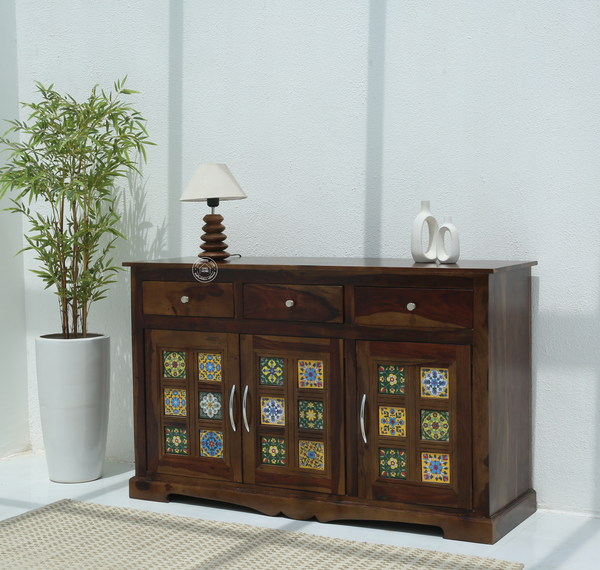 Erlene Solid Rosewood Sideboard – 3 Door Cabinet with Walnut Finish | Opelhome UAE