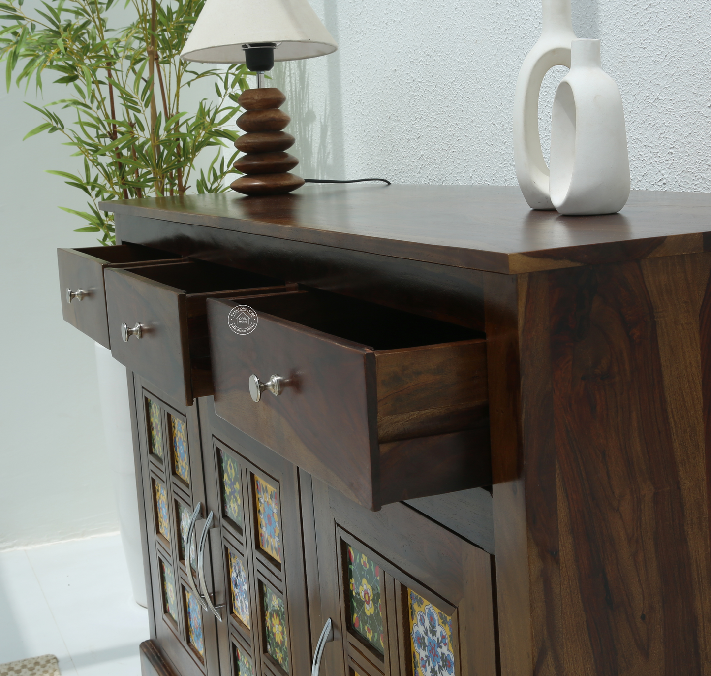 Erlene Solid Rosewood Sideboard – 3 Door Cabinet with Walnut Finish | Opelhome UAE