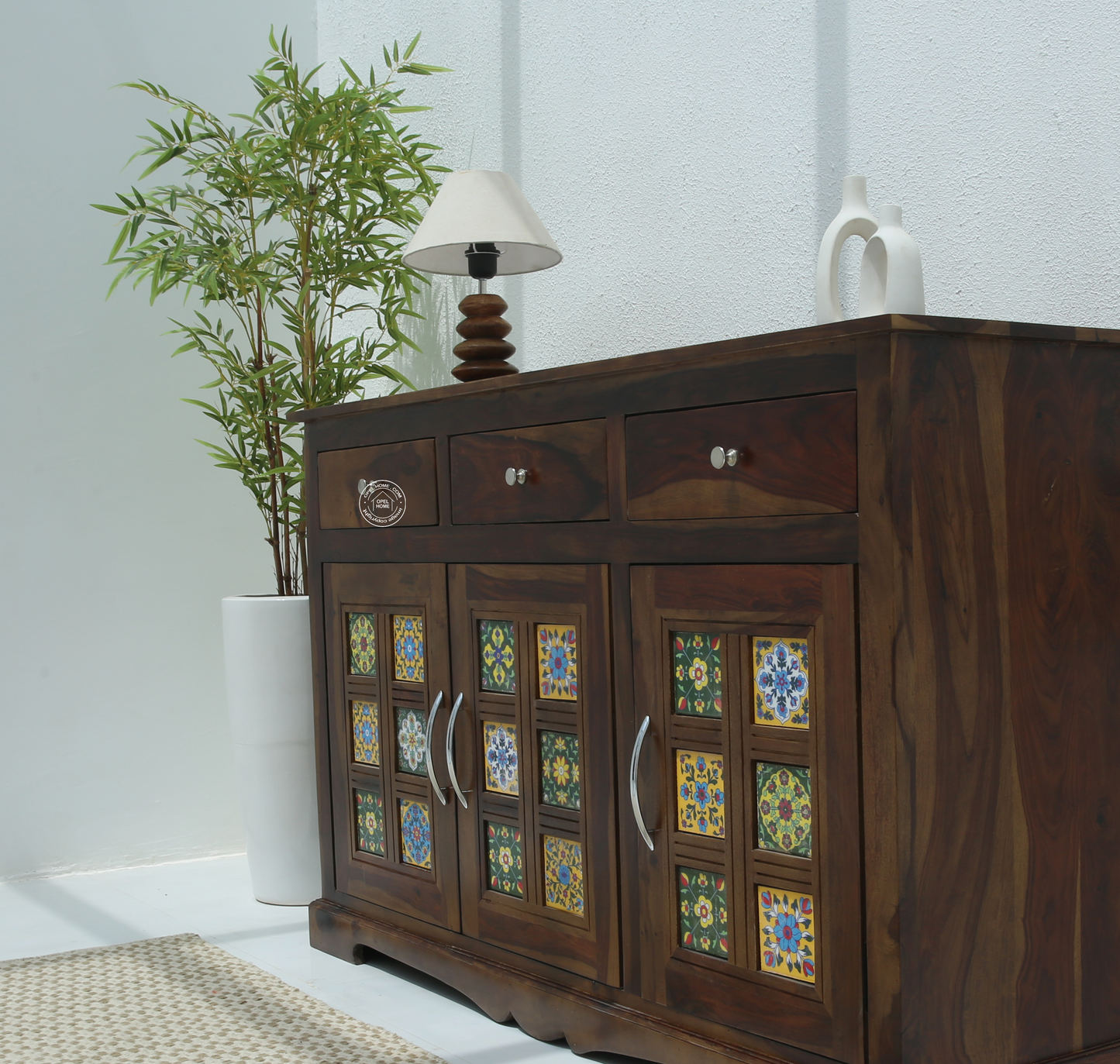Erlene Solid Rosewood Sideboard – 3 Door Cabinet with Walnut Finish | Opelhome UAE