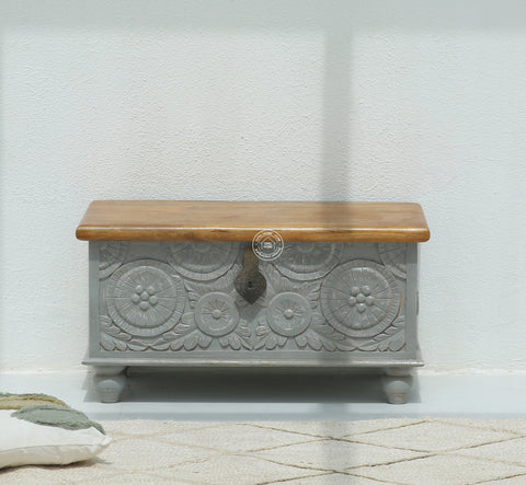 Alkire wooden Carved Trunk Box