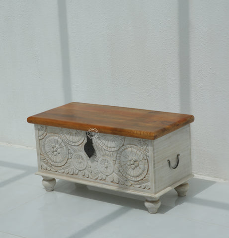Alkire wooden Carved Trunk Box