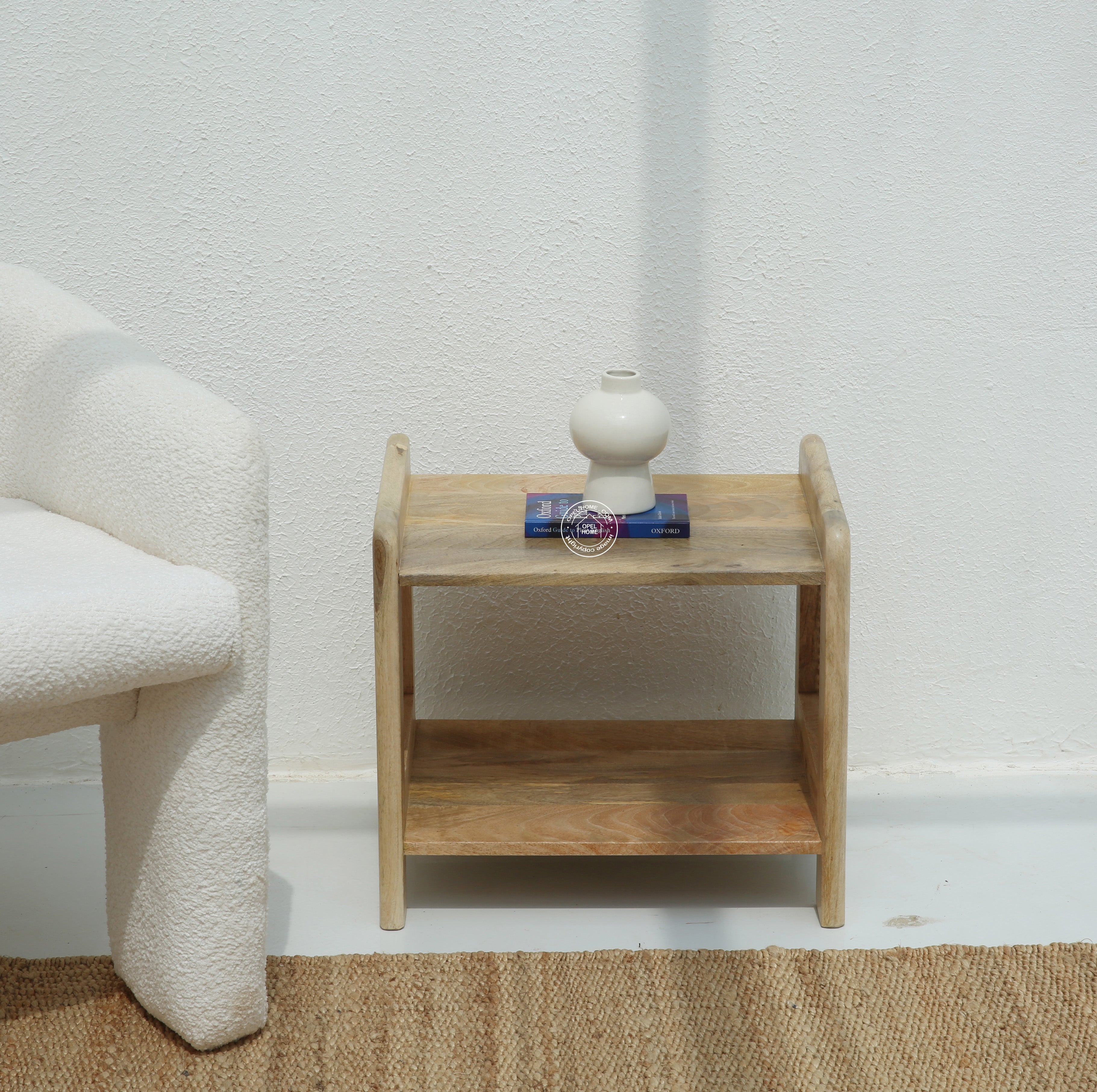 Fair Rattan Sides Wood Side Table with Two Shelves
