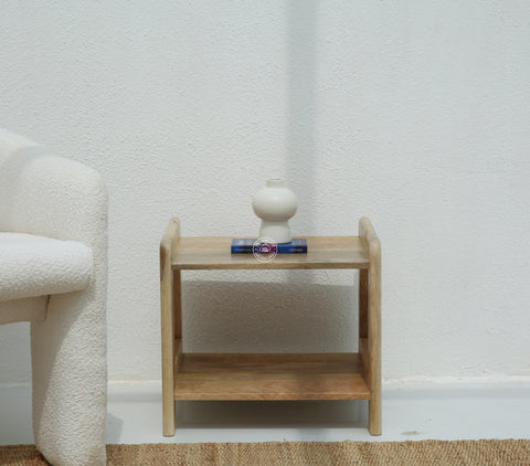 Fair Rattan Sides Wood Side Table with Two Shelves