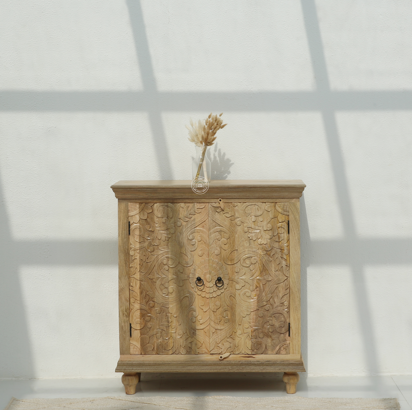Bray Carved Mango Wood Cabinet - Natural finish | Opelhome UAE