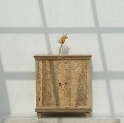 Bray Carved Mango Wood Cabinet - Natural finish | Opelhome UAE