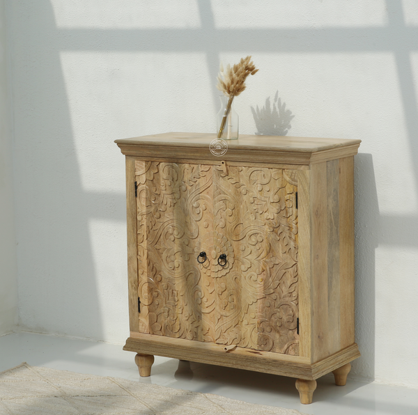 Bray Carved Mango Wood Cabinet - Natural finish | Opelhome UAE