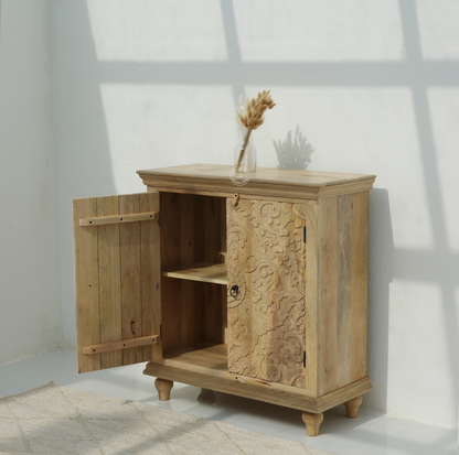 Bray Carved Mango Wood Cabinet - Natural finish | Opelhome UAE