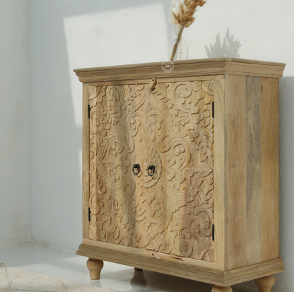 Bray Carved Mango Wood Cabinet - Natural finish | Opelhome UAE