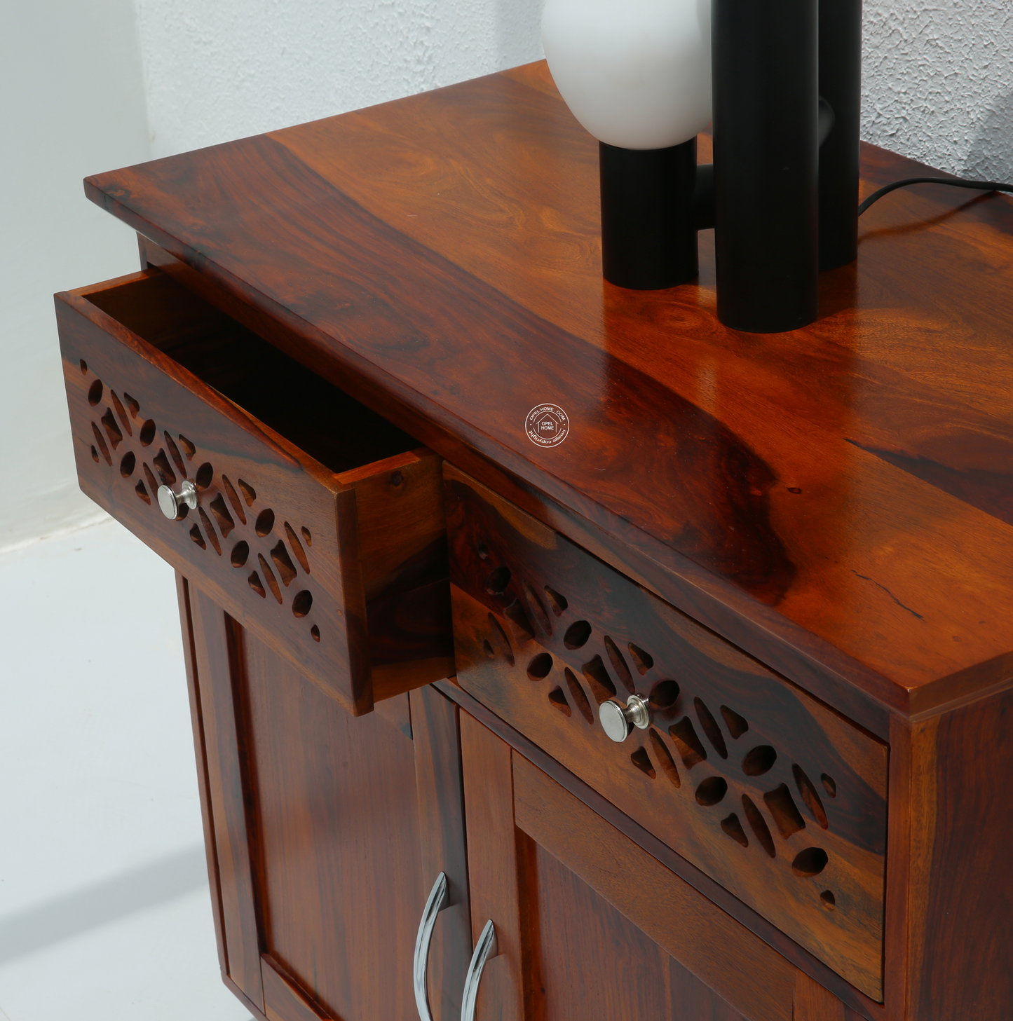 French Wooden Sideboard – 2 Doors 2 Drawers Solid Rosewood Honey Finish Cabinet | Opelhome UAE