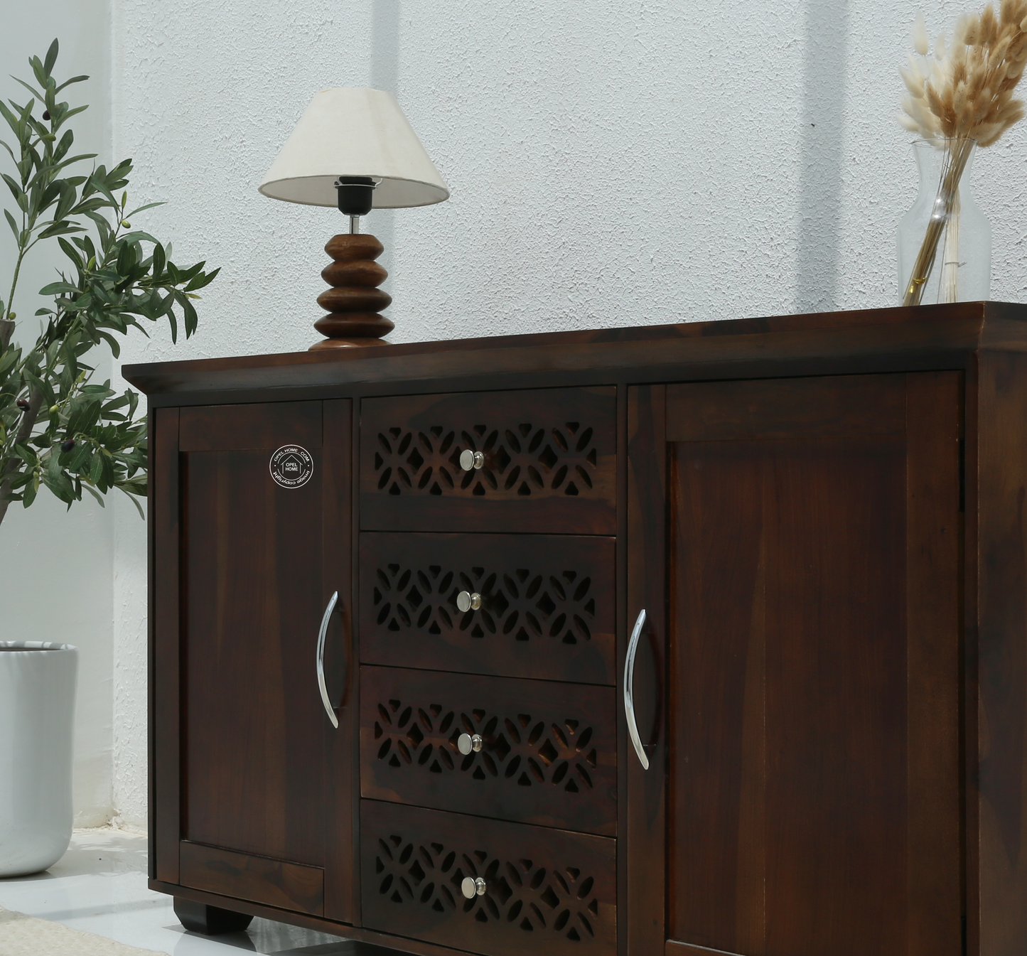 French Wooden 2 Door 4 Drawer Sideboard – Solid Rosewood Walnut Finish Storage Cabinet | Opelhome UAE