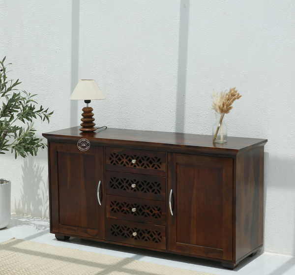 French Wooden 2 Door 4 Drawer Sideboard – Solid Rosewood Walnut Finish Storage Cabinet | Opelhome UAE
