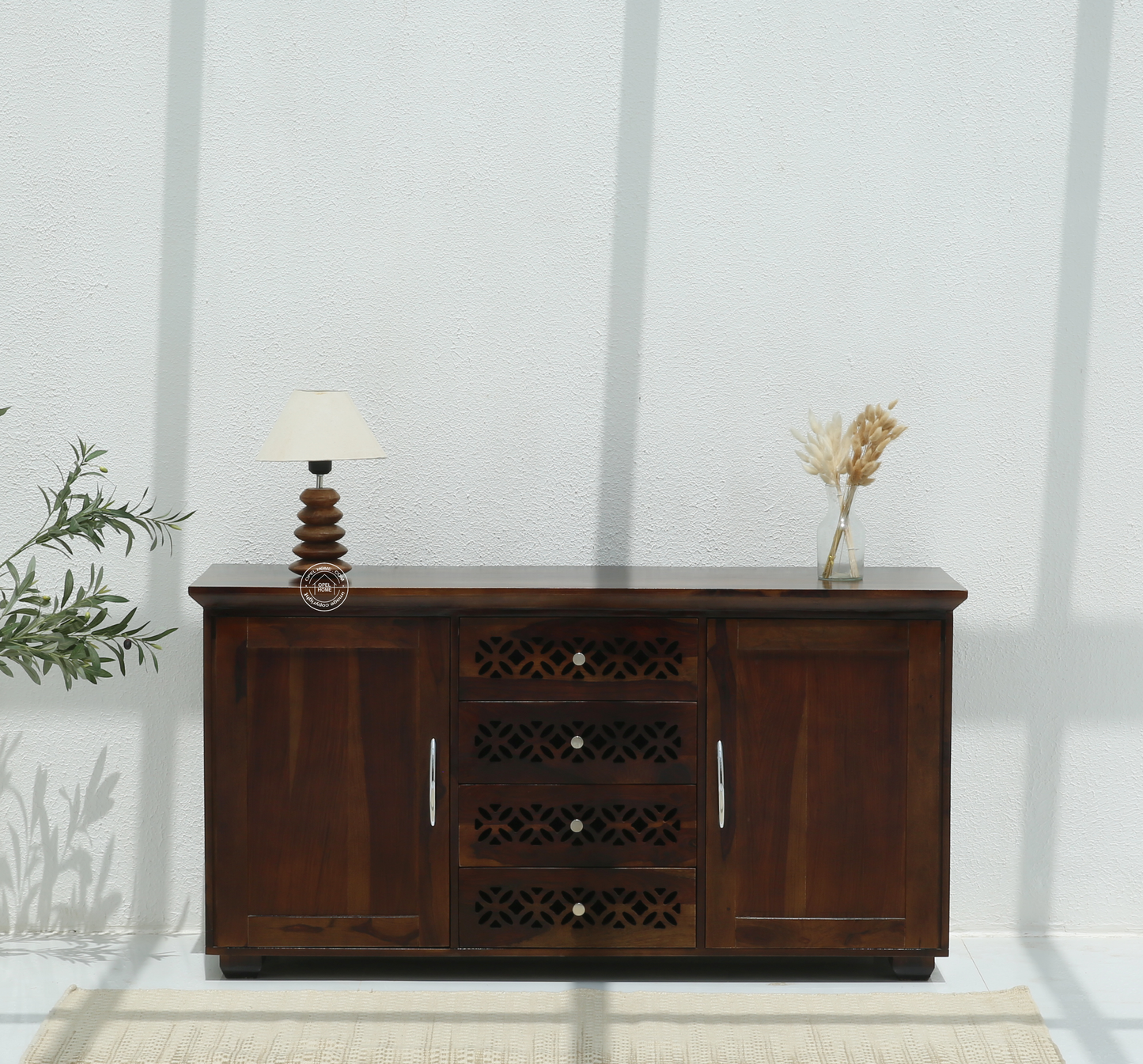 French Wooden 2 Door 4 Drawer Sideboard – Solid Rosewood Walnut Finish Storage Cabinet | Opelhome UAE