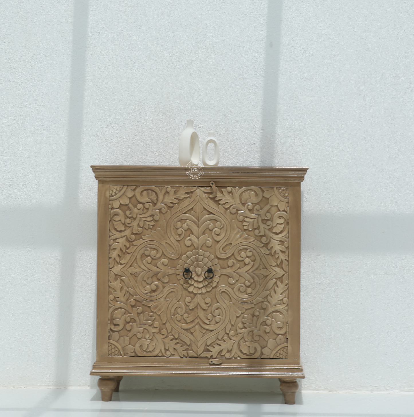 Bray Carved Mango Wood Cabinet - light brown finish | Opelhome UAE