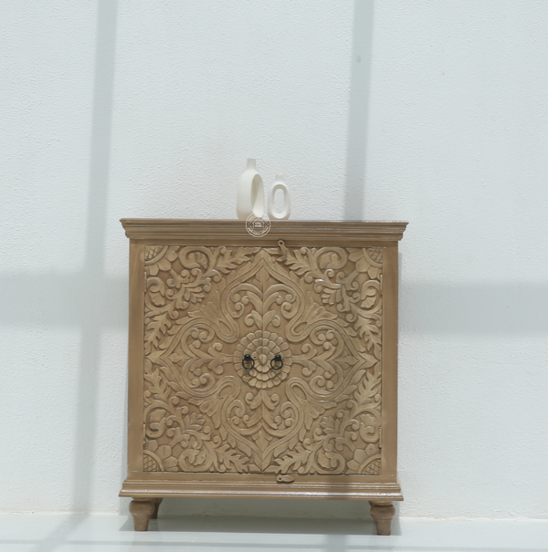 Bray Carved Mango Wood Cabinet - light brown finish | Opelhome UAE