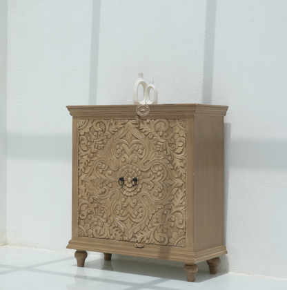 Bray Carved Mango Wood Cabinet - light brown finish | Opelhome UAE