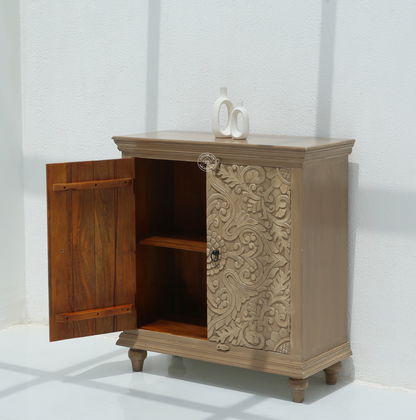 Bray Carved Mango Wood Cabinet - light brown finish | Opelhome UAE