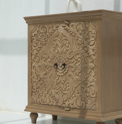 Bray Carved Mango Wood Cabinet - light brown finish | Opelhome UAE