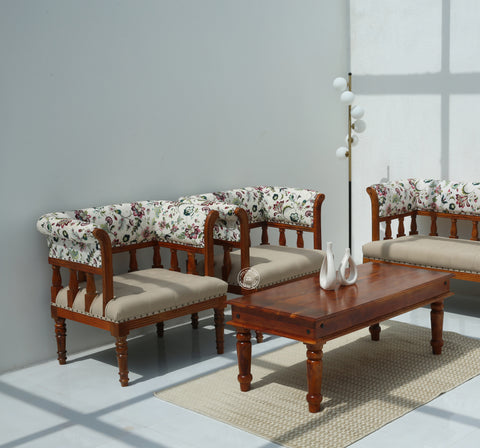 Austell 3+1+1 Seater Wooden Sofa Set (Without Coffee Table) | Opelhome UAE