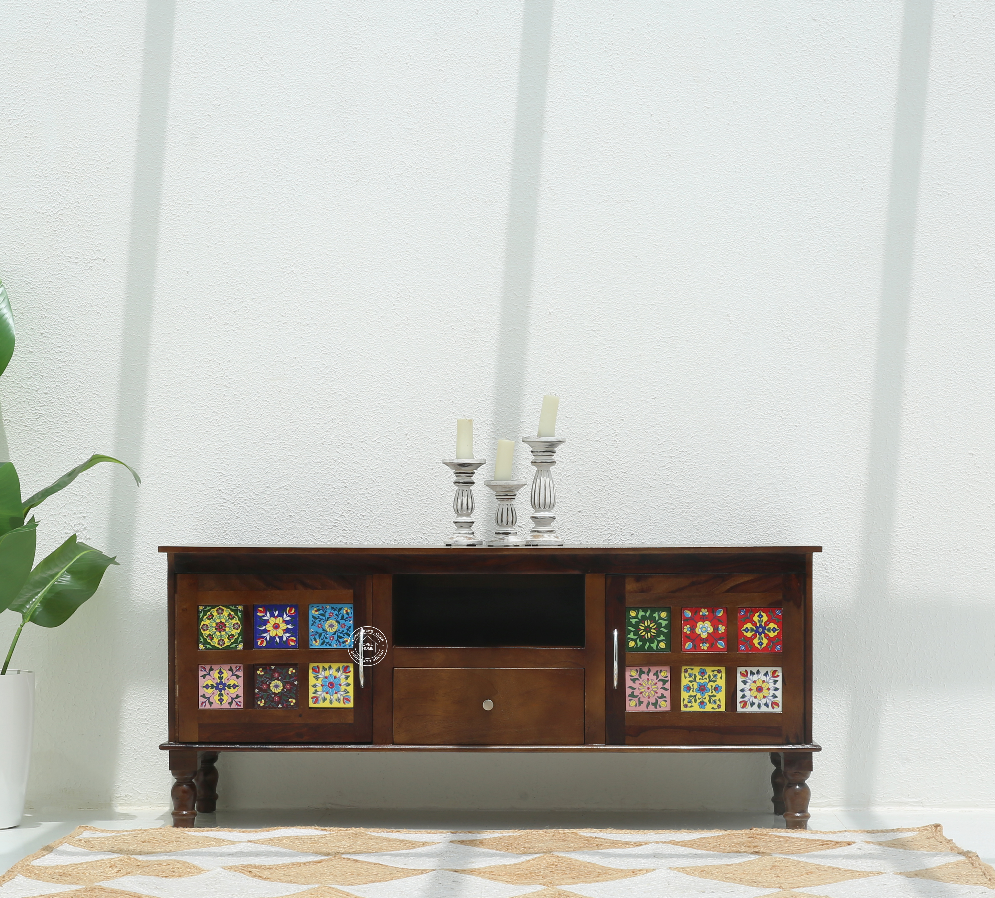 Erlene  Two Doors with drawers TV Unit (Walnut  finish)