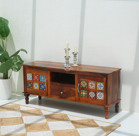 Erlene  Two Doors with drawers TV Unit (Honey finish)