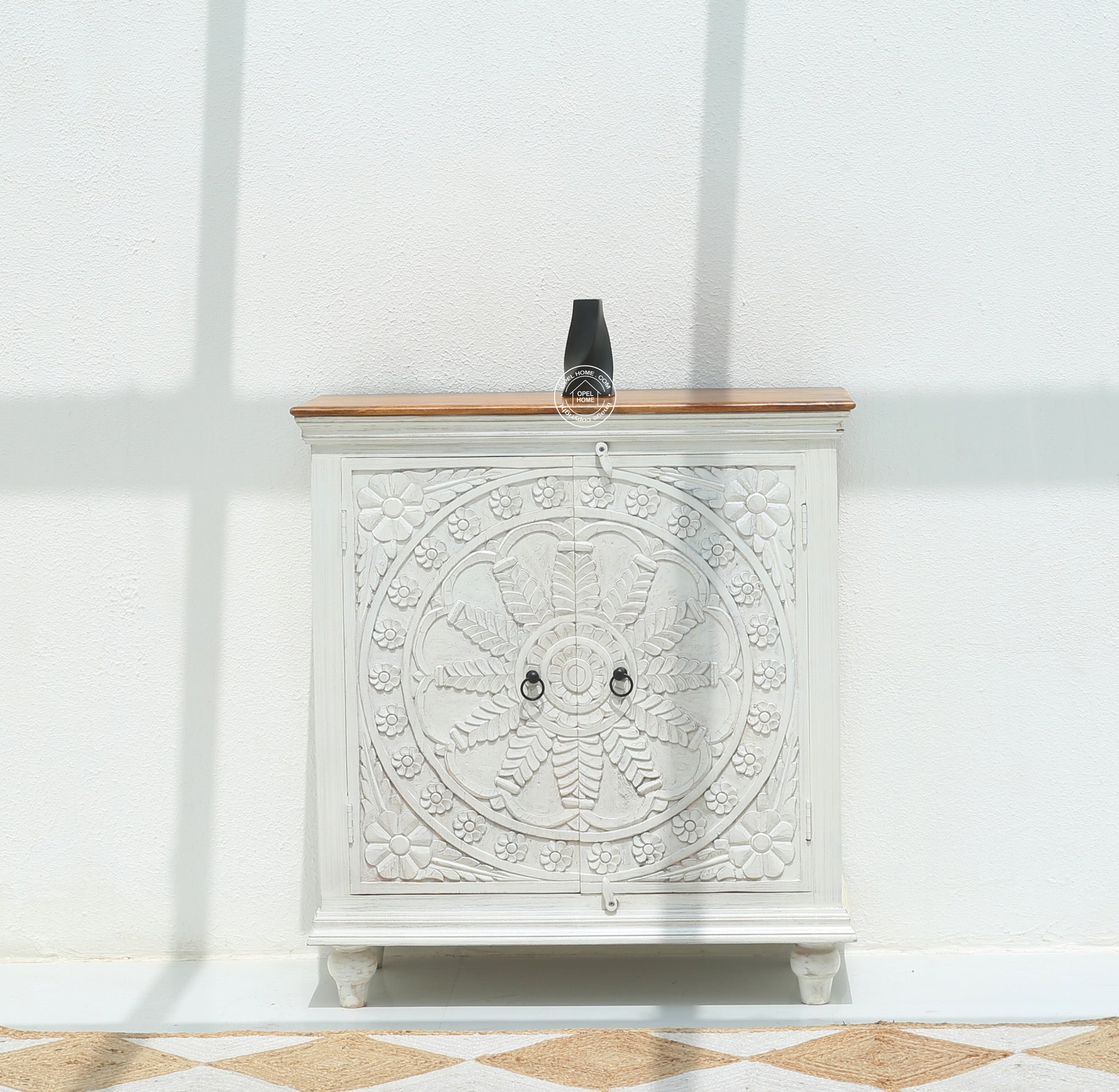 Arcolia Wooden 2 Door Carved Cabinet