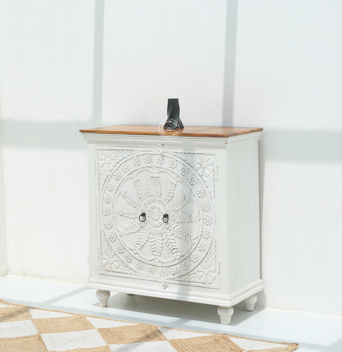 Arcolia Wooden 2 Door Carved Cabinet