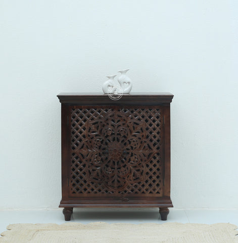 Crevan Wooden 2 Door Carved Shoe Rack