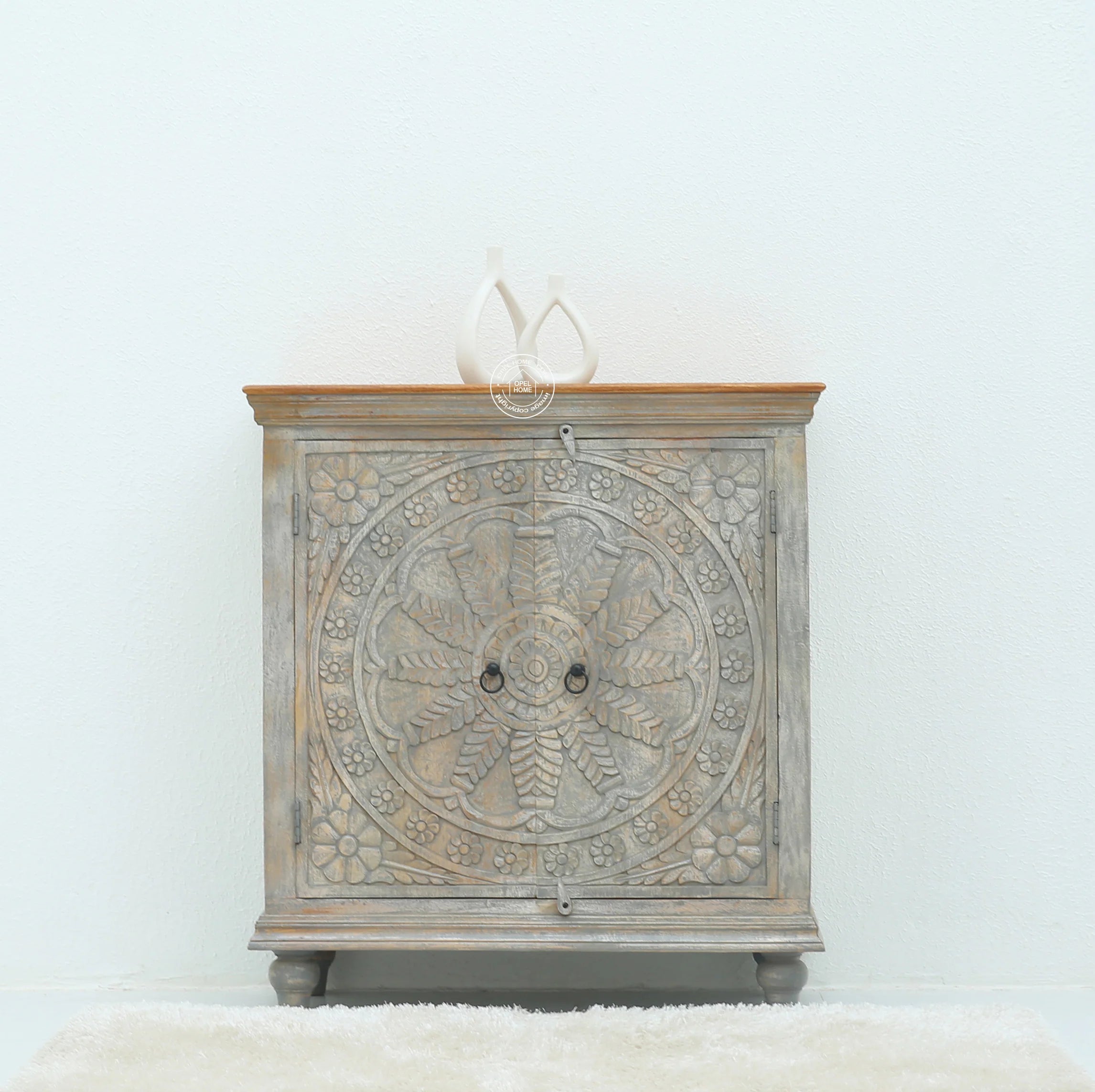 Arcolia Wooden 2 Door Carved Cabinet