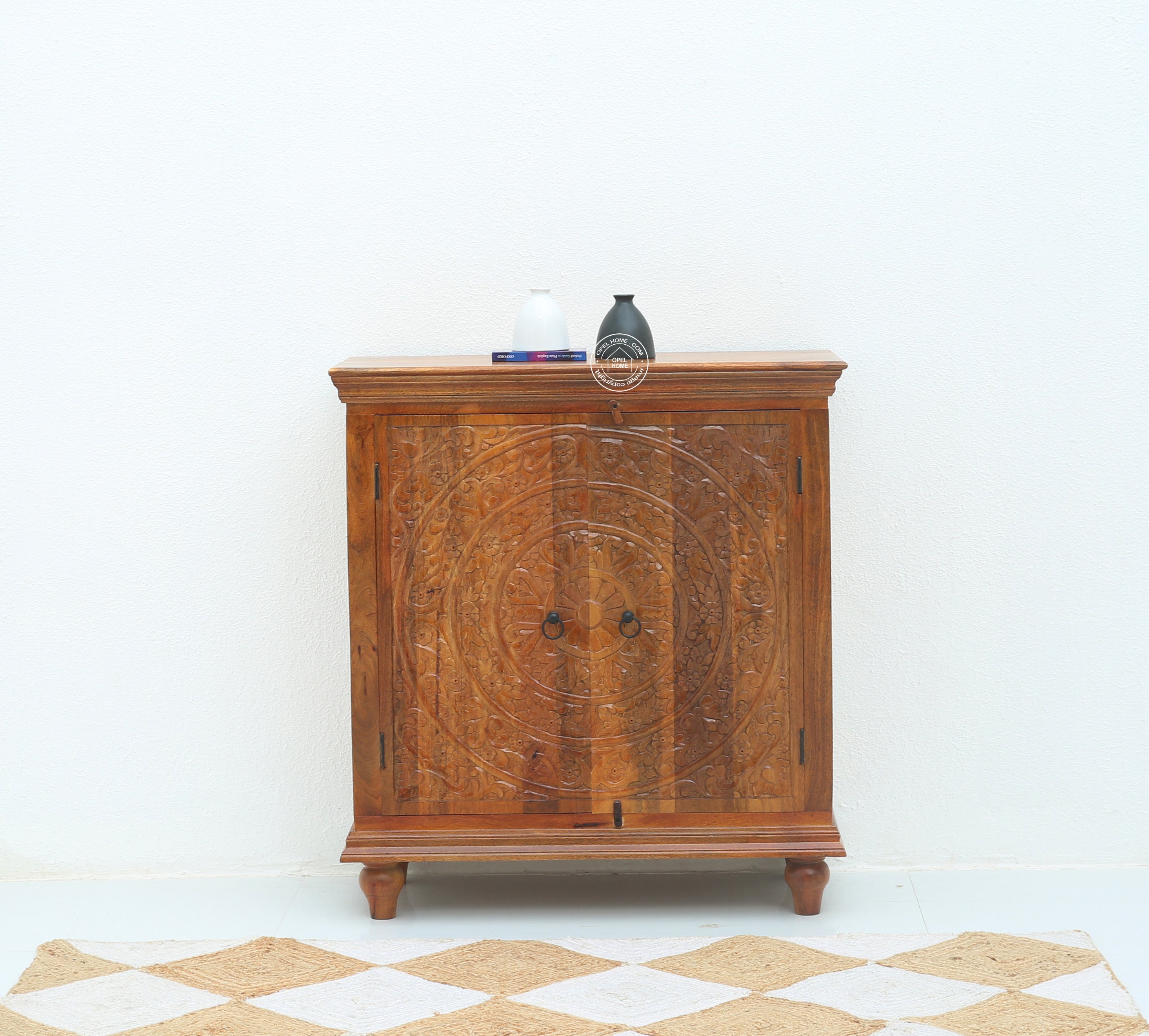 Anasta Wooden 2 Door Carved Cabinet