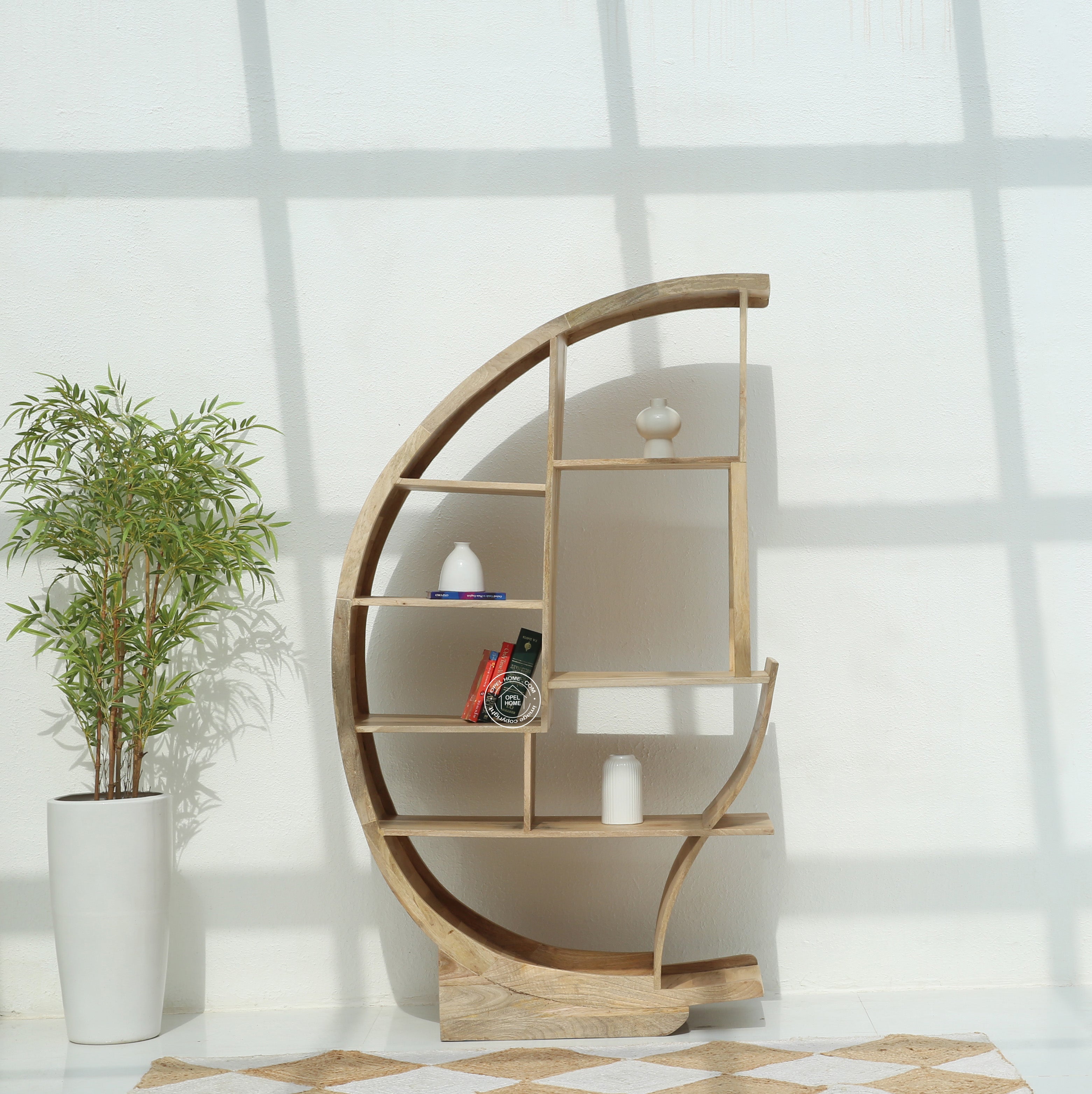 Onley  Half Moon Mango Wood Shelves Unit