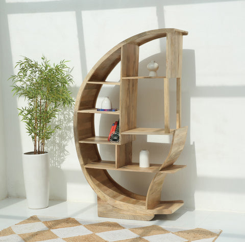 Onley  Half Moon Mango Wood Shelves Unit