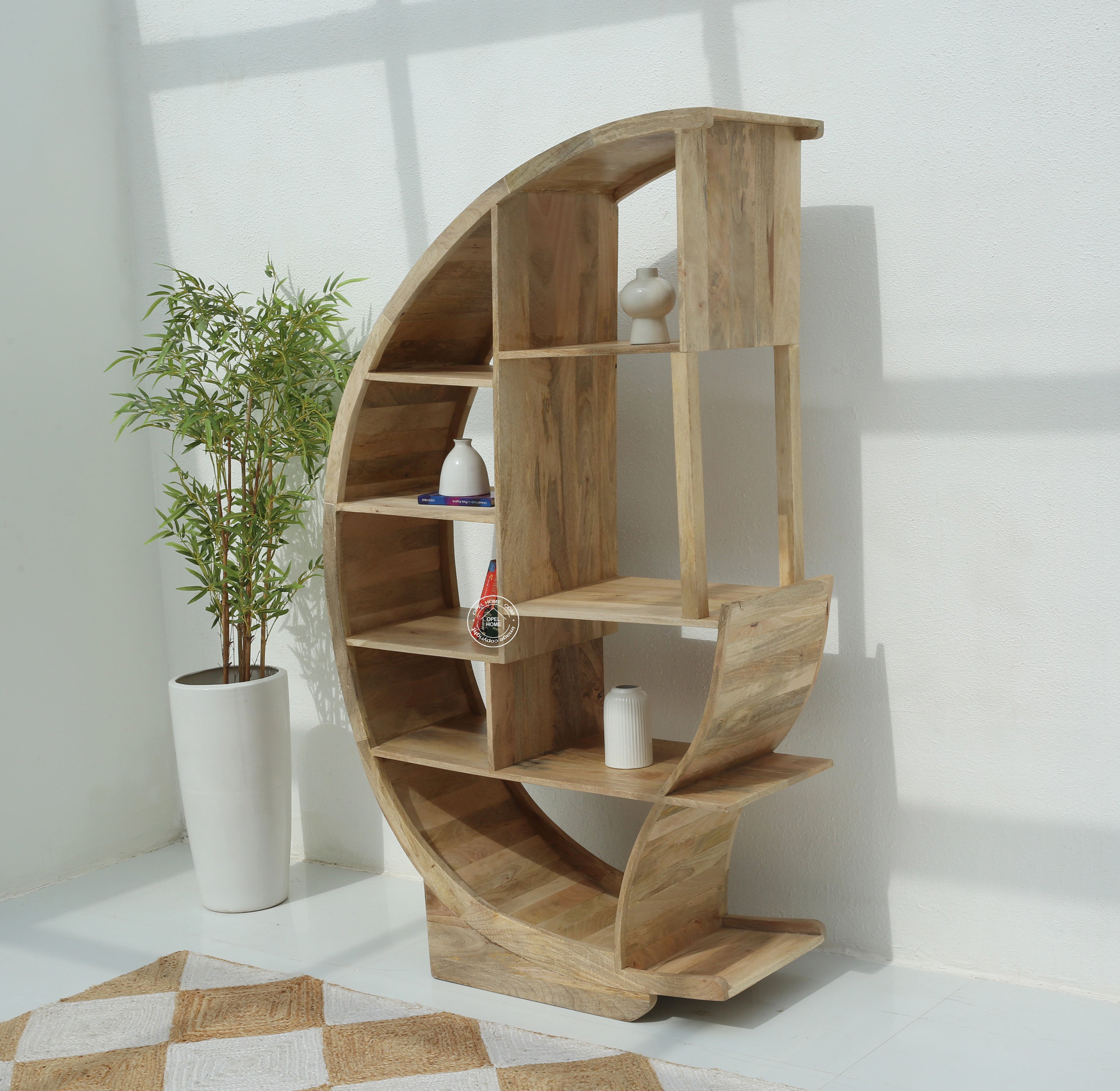 Onley  Half Moon Mango Wood Shelves Unit
