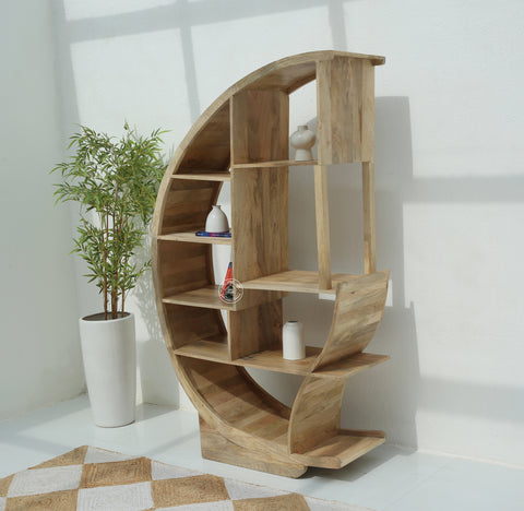 Onley  Half Moon Mango Wood Shelves Unit