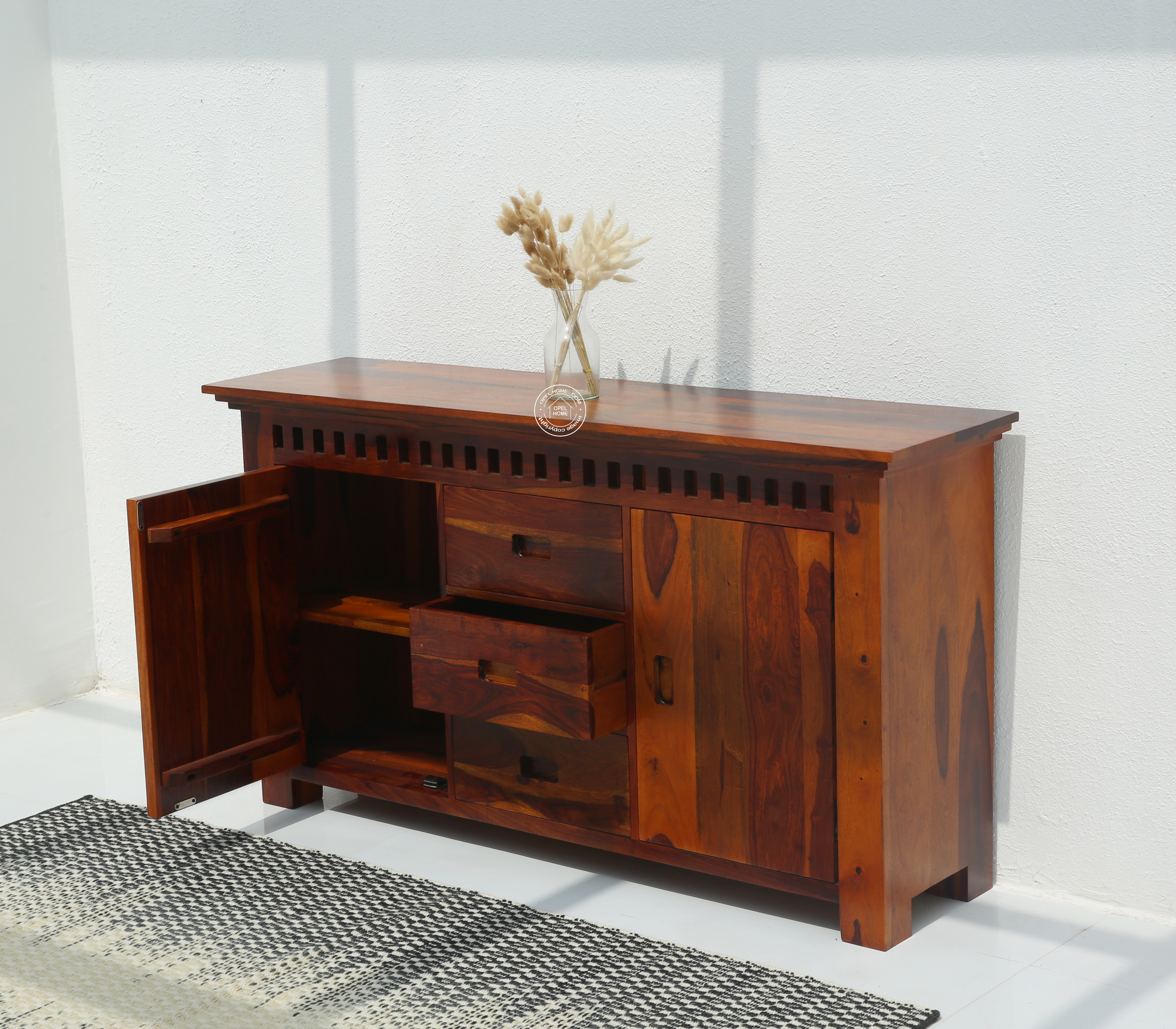 Maxxen wooden 2 door 4 drawer Sideboard (Honey finish)