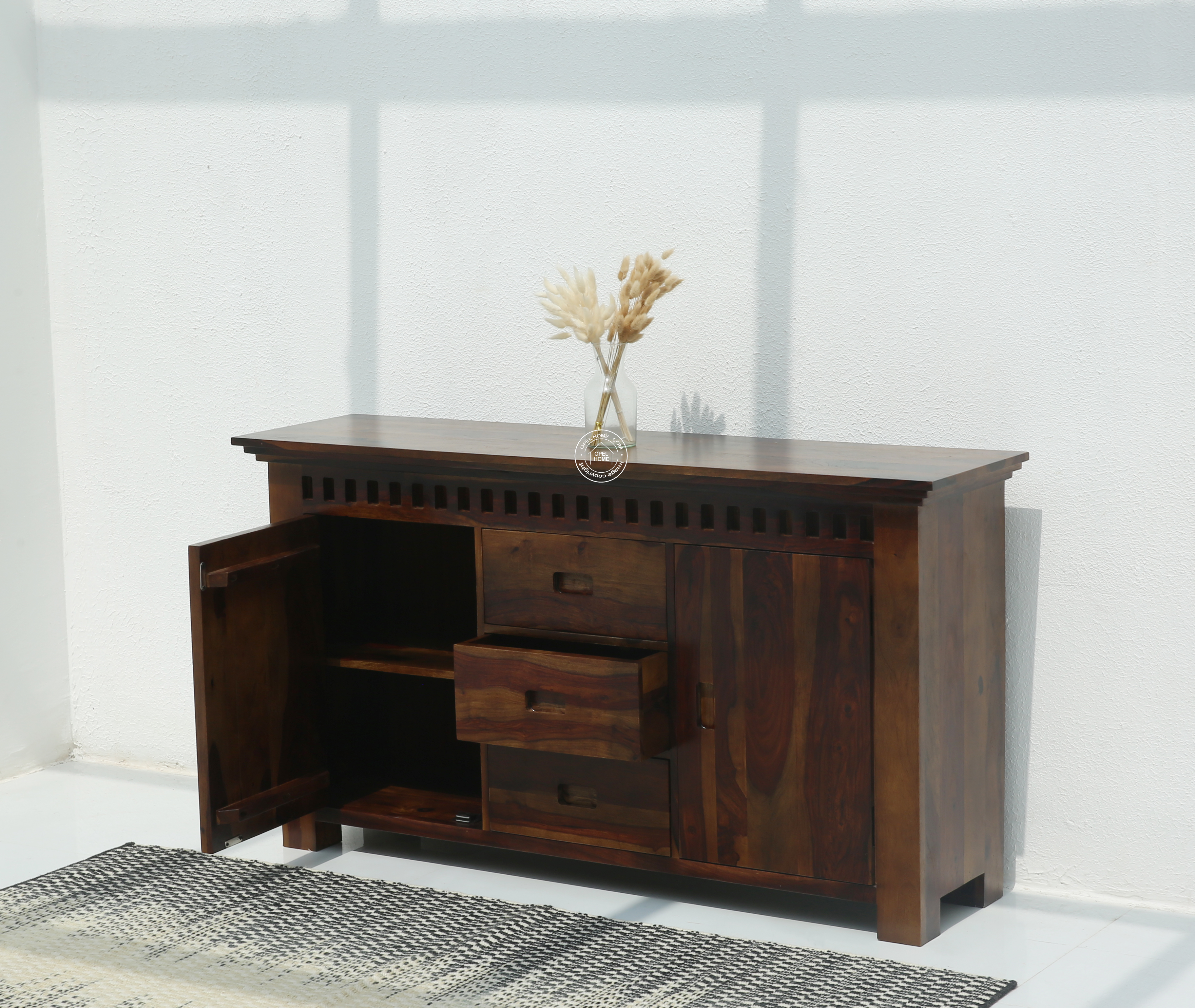 Maxxen wooden 2 door 4 drawer Sideboard (Walnut finish)