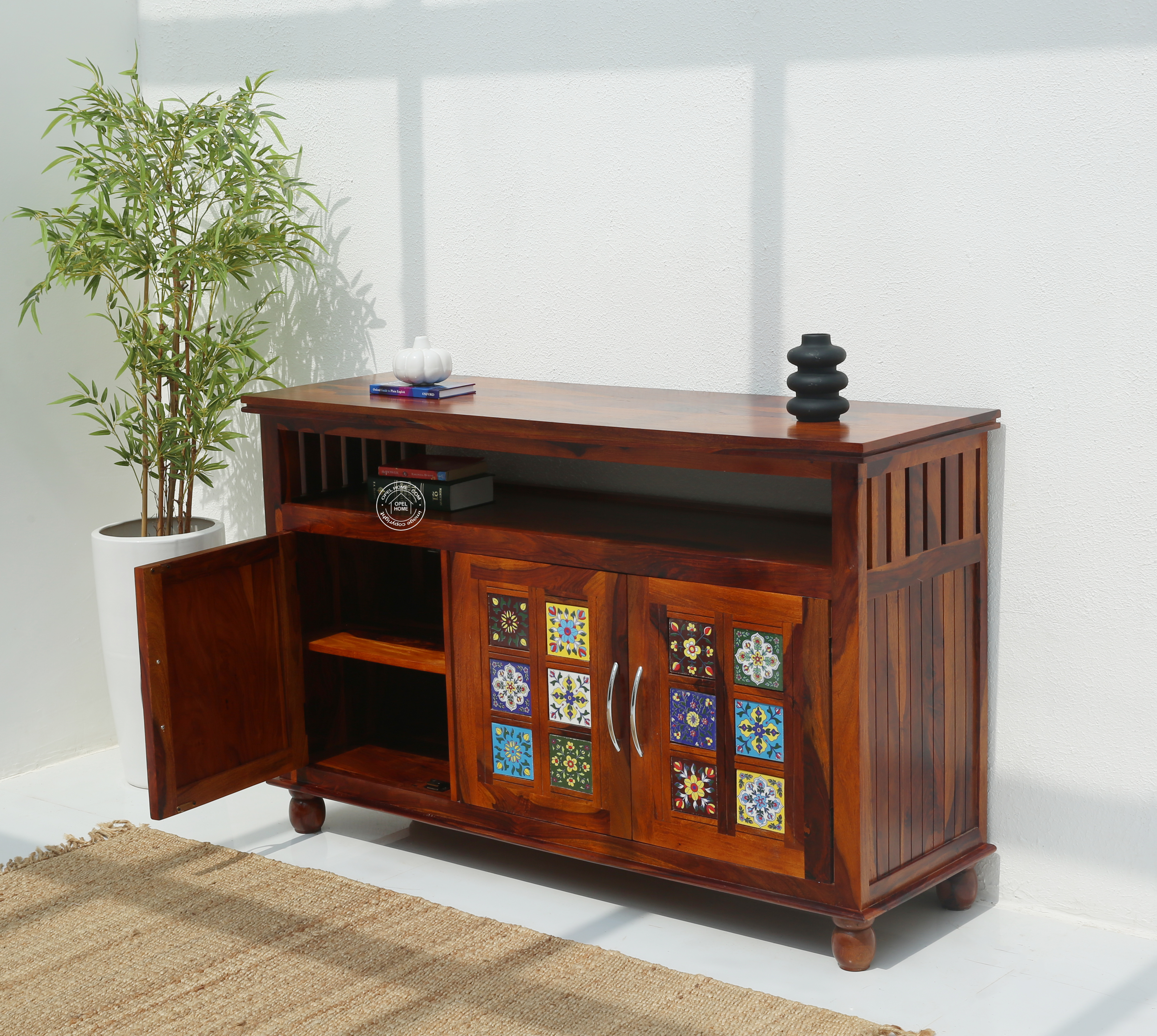 Erlene 3 Door Wooden Sideboard (Honey finish)