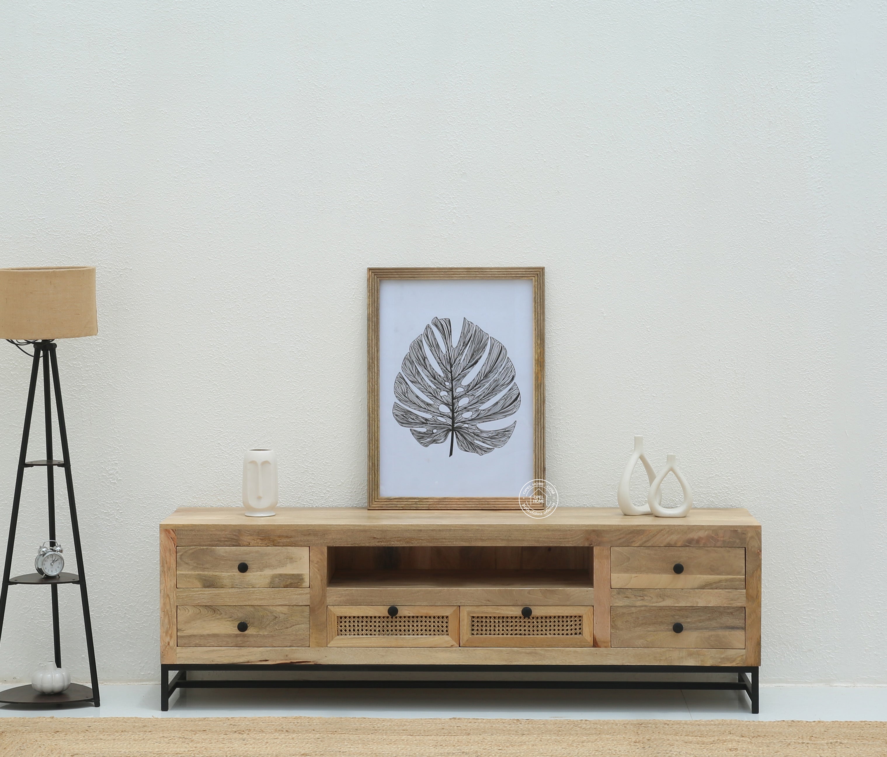 Lorven Six Drawers Rattan TV Unit