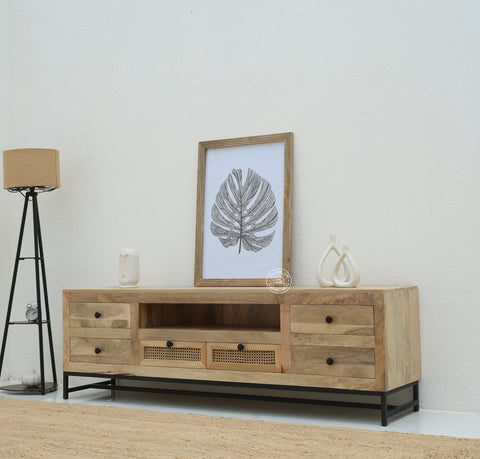 Lorven Six Drawers Rattan TV Unit