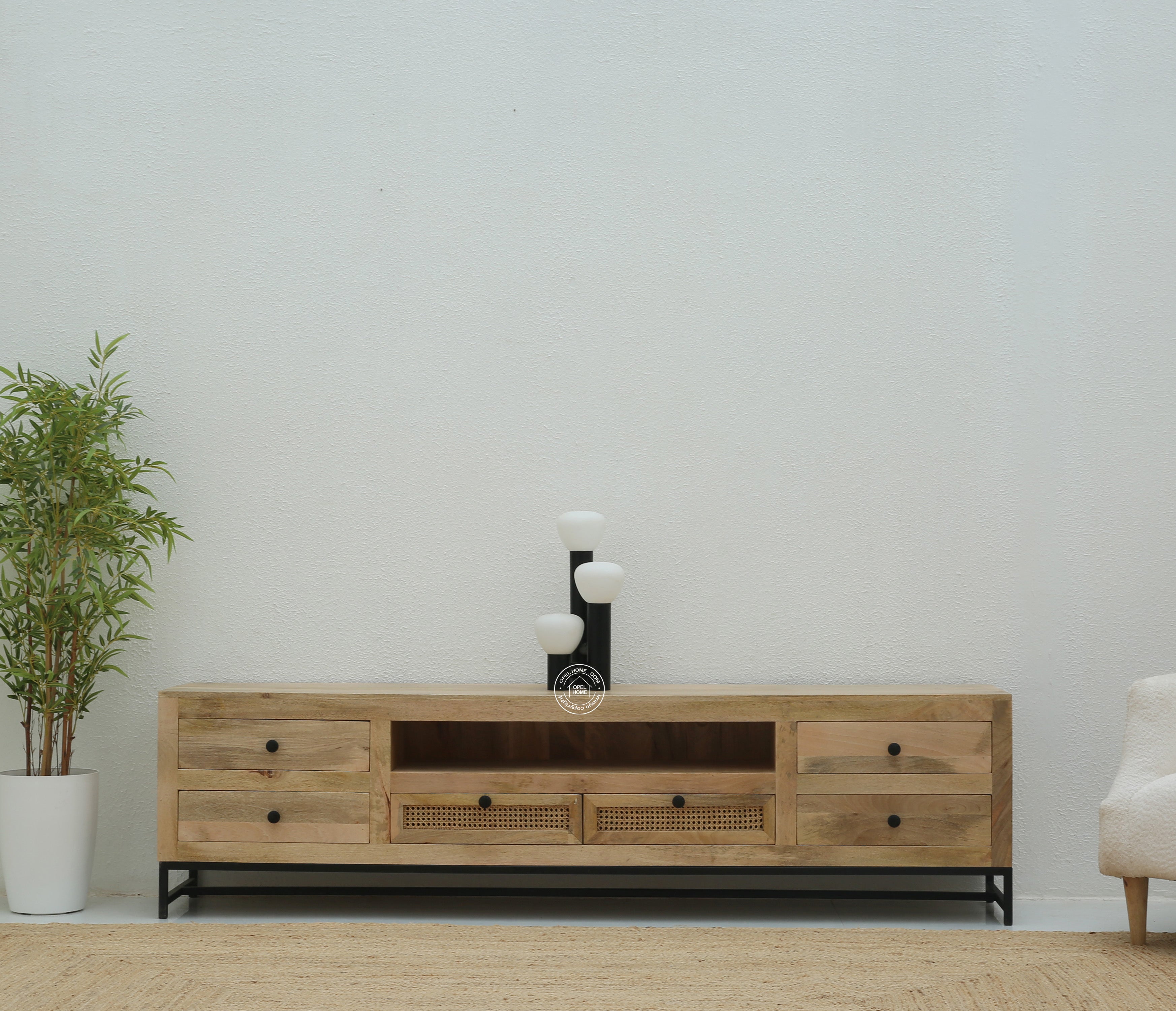 Lorven Six Drawers Rattan TV Unit