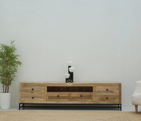 Lorven Six Drawers Rattan TV Unit