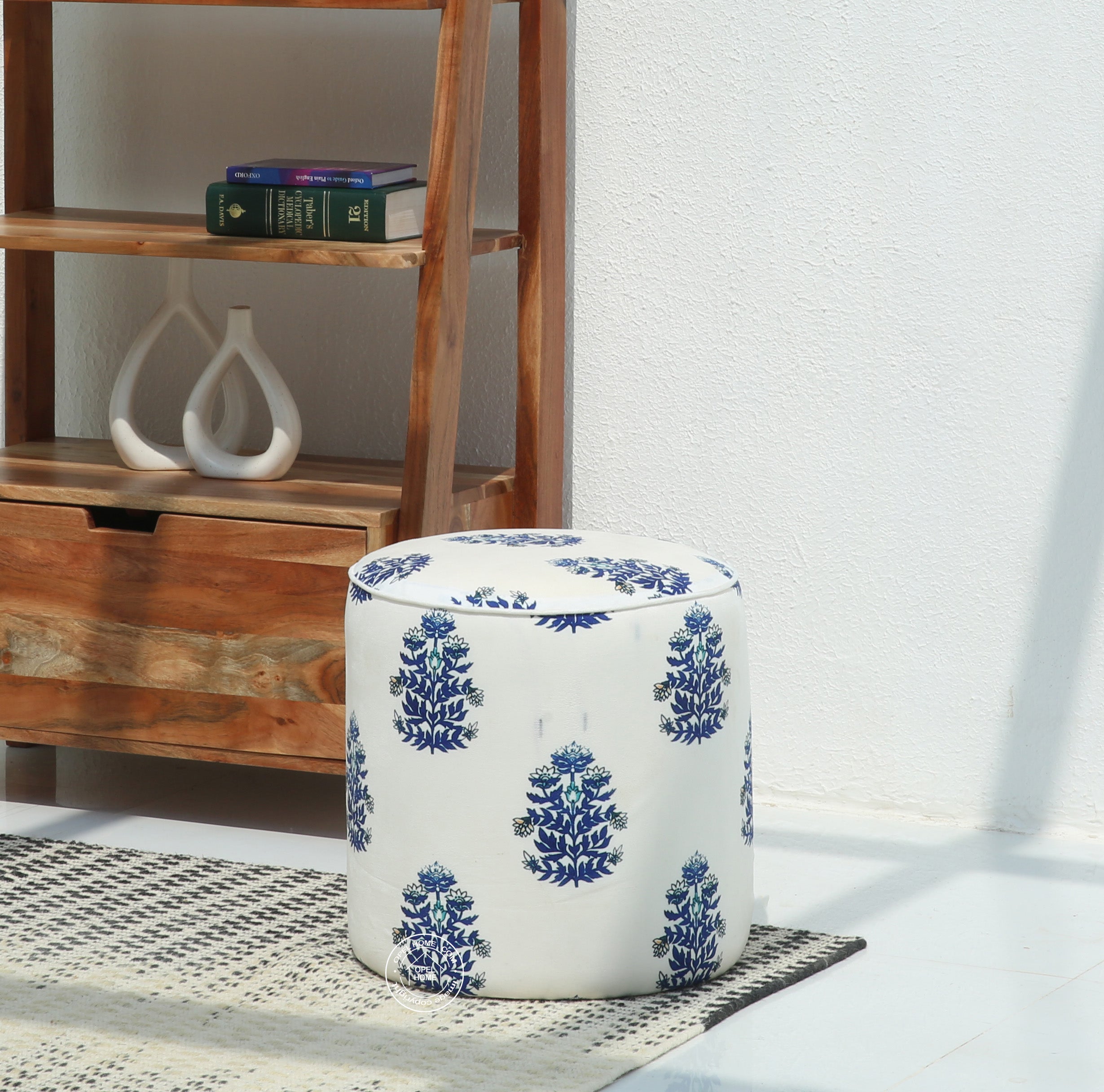 Orin Round Pouf with Printed Fabric – 40 cm | Opelhome UAE