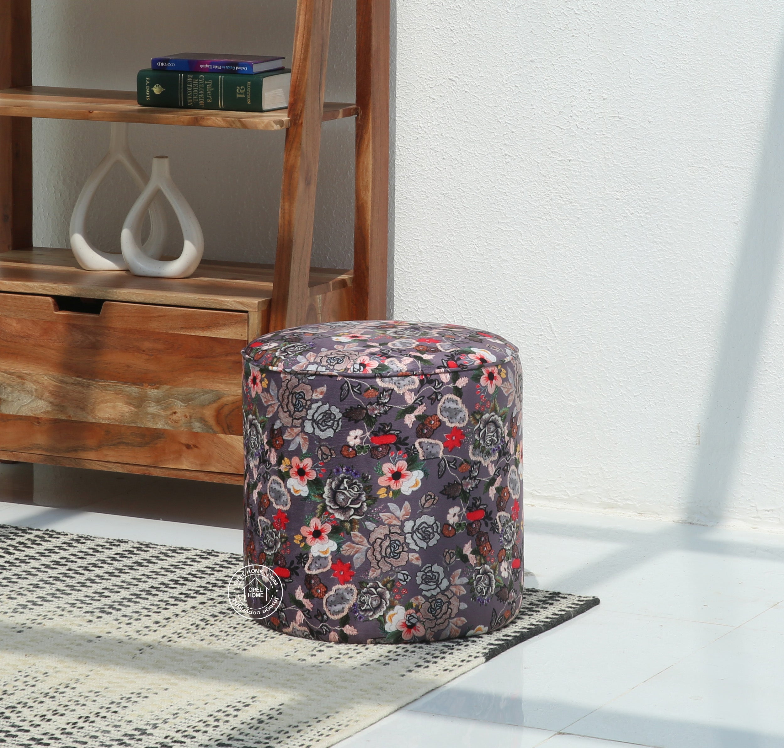Orin Round Pouf with Printed Fabric – 40 cm | Opelhome UAE