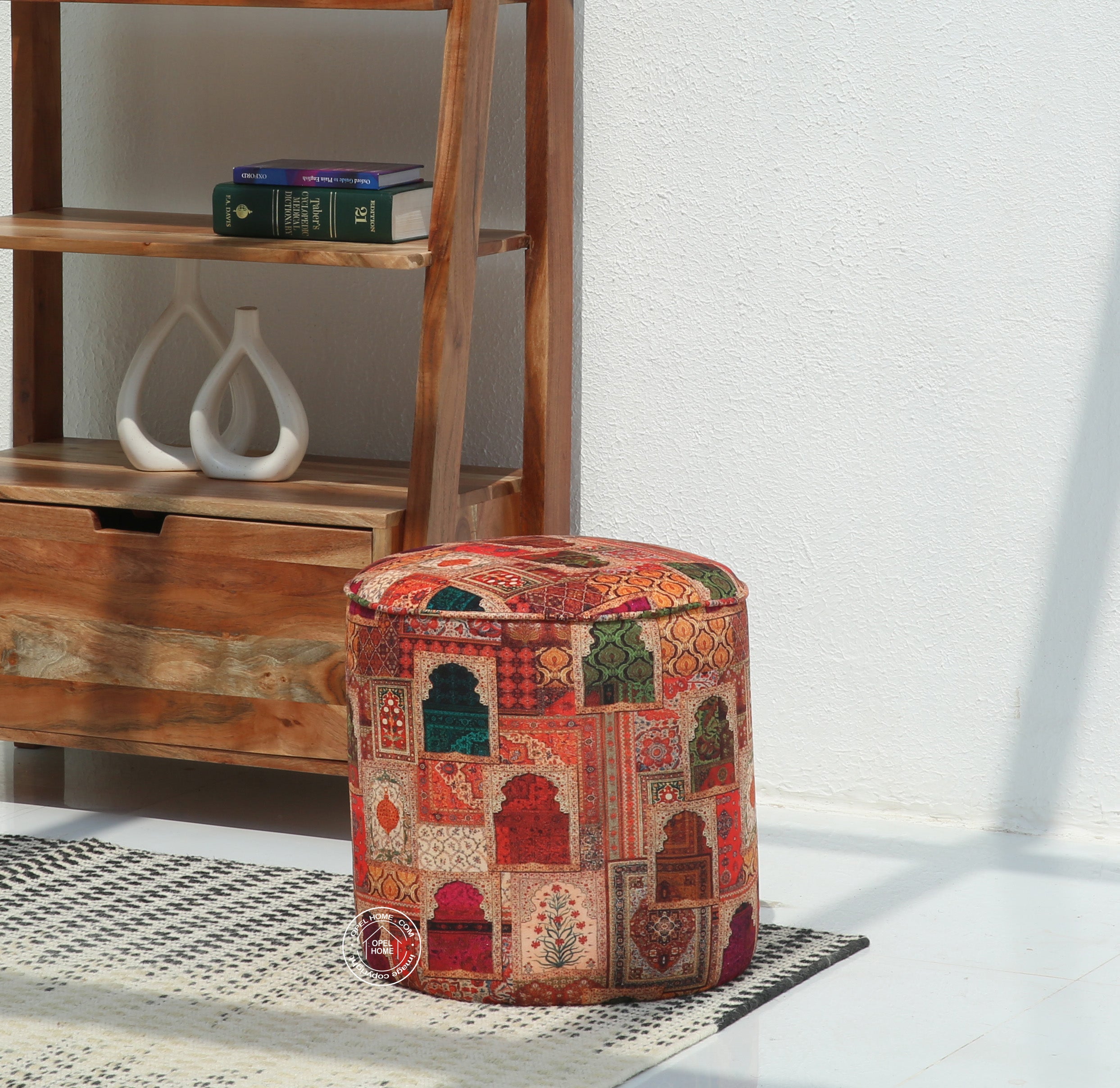 Orin Round Pouf with Printed Fabric – 40 cm | Opelhome UAE